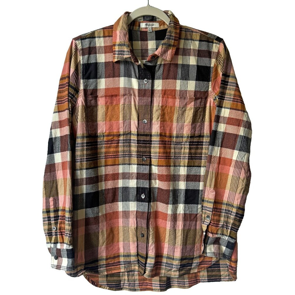 Madewell Pink Orange Brown Plaid Button-Down Shirt